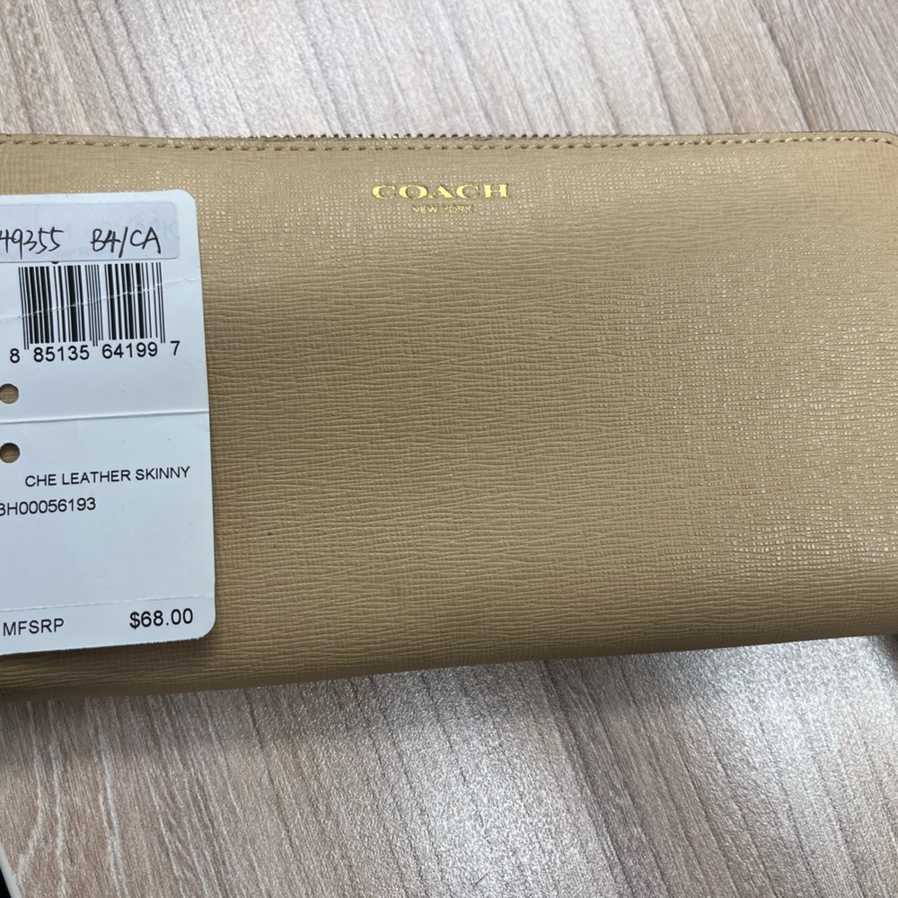 Tan Coach Zip Wallet - NWT